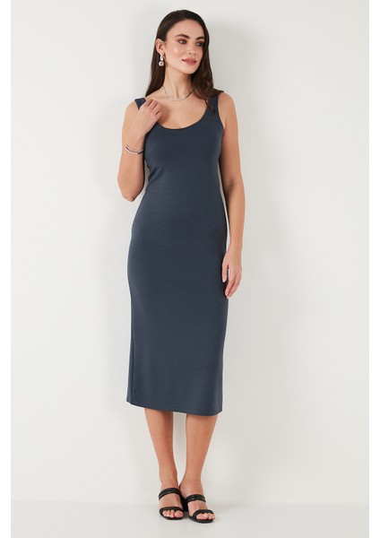 Slim Fit Kalın Askılı Midi Elbise Bayan Elbise 5866154