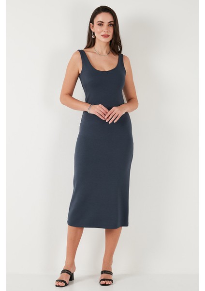Slim Fit Kalın Askılı Midi Elbise Bayan Elbise 5866154