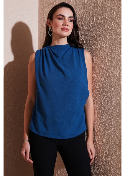 Slim Fit Dik Yaka Omuz Büzgülü Bluz Bayan Bluz 6527836