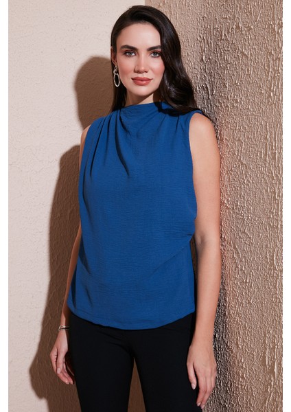 Slim Fit Dik Yaka Omuz Büzgülü Bluz Bayan Bluz 6527836