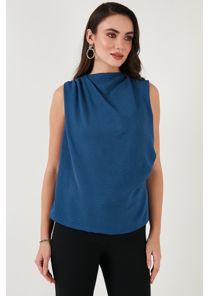 Slim Fit Dik Yaka Omuz Büzgülü Bluz Bayan Bluz 6527836