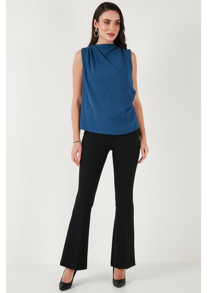 Slim Fit Dik Yaka Omuz Büzgülü Bluz Bayan Bluz 6527836