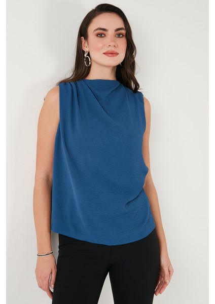 Slim Fit Dik Yaka Omuz Büzgülü Bluz Bayan Bluz 6527836