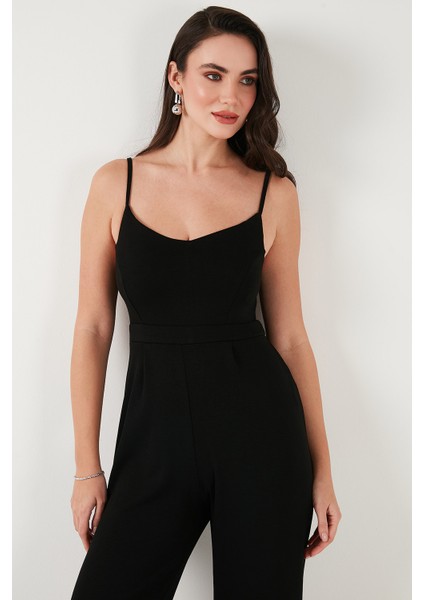 Regular Fit Yuvarlak Yaka Askılı Bol Paça Tulum Bayan Tulum 5866147 fırsatları