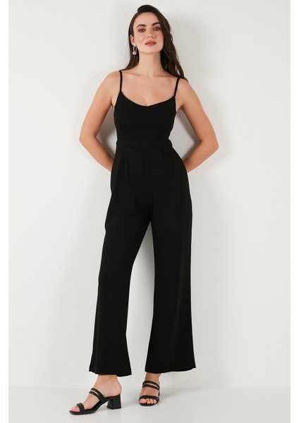 Regular Fit Yuvarlak Yaka Askılı Bol Paça Tulum Bayan Tulum 5866147 indirimleri