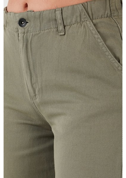 Pamuklu Standart Fit Yüksek Bel Geniş Paça Pantolon Bayan Pantolon 668YP5344