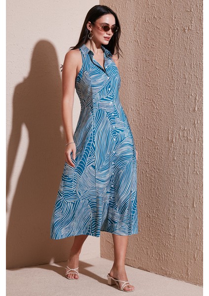 Desenli Slim Fit Düğmeli Midi Boy Gömlek Elbise Bayan Elbise 6772451 fiyatları