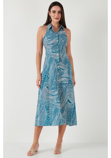 Desenli Slim Fit Düğmeli Midi Boy Gömlek Elbise Bayan Elbise 6772451 fırsatları