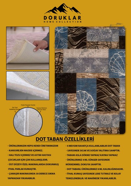 Kaymaz Taban Yıkanabilir Dijital Baskı Dekoratif Modern Desenli Dot Taban Halı Nes V2 Serisi NES021