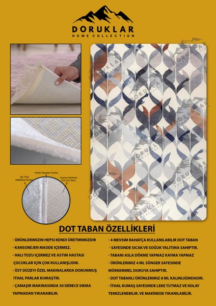 Kaymaz Taban Yıkanabilir Dijital Baskı Dekoratif Modern Desenli Dot Taban Halı Nes V2 Serisi NES017