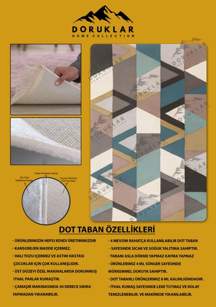 Kaymaz Taban Yıkanabilir Dijital Baskı Dekoratif Modern Desenli Dot Taban Halı Nes V2 Serisi NES016