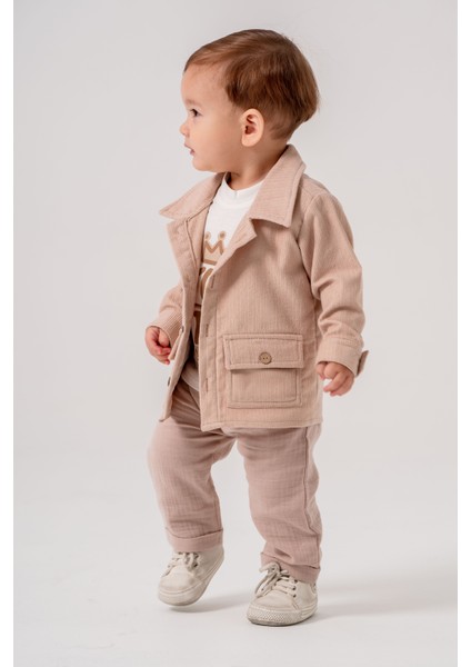 Erkek Bebek Şönil Kadife Ceketli Üçlü Takım modelleri