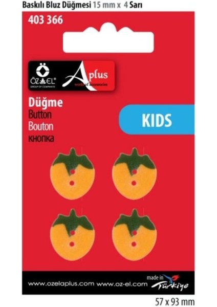 Çilek Şekilli Sarı Yeşil Renk 4 Adet 15 mm Bebek Düğme, Çocuk Kazak, Yelek, Gömlek Düğmesi 403 366