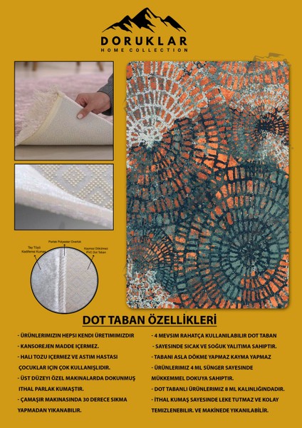 Kaymaz Taban Yıkanabilir Dijital Baskı Dekoratif Modern Desenli Dot Taban Halı Nes V2 Serisi NES013