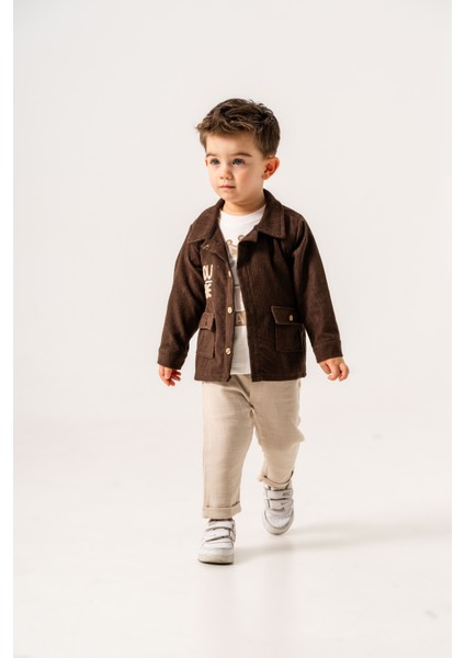 Erkek Bebek Şönil Kadife Ceketli Üçlü Takım