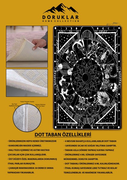 Kaymaz Taban Yıkanabilir Dijital Baskı Dekoratif Modern Desenli Dot Taban Halı Nes V2 Serisi NES023