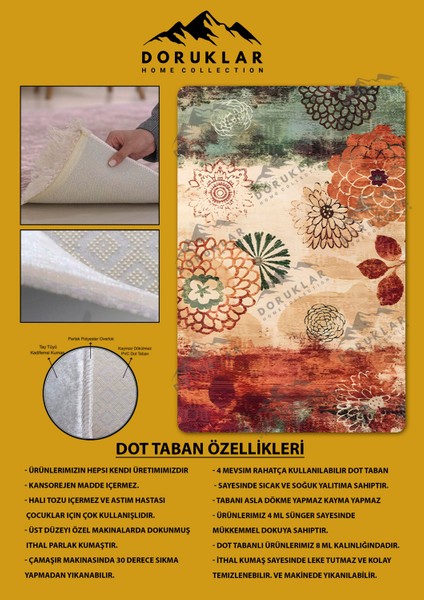 Kaymaz Taban Yıkanabilir Dijital Baskı Dekoratif Modern Desenli Dot Taban Halı Nes V2 Serisi NES005