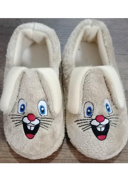 Gri Kulaklı Tavşan Figürlü Erkek Çocuk Panduf Kaydırmaz Ortopedik Taba
