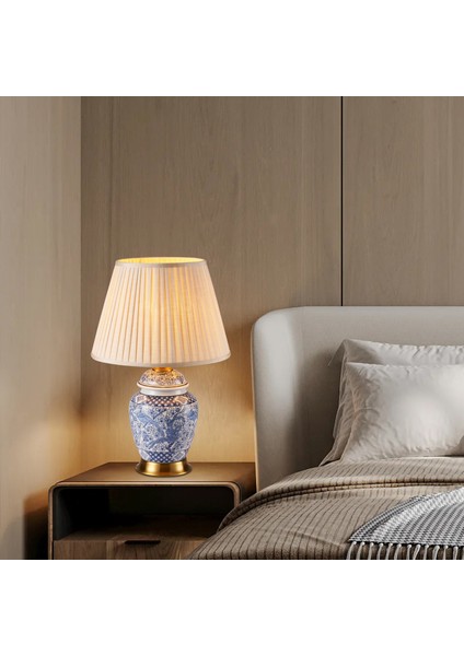 Elea Blue Blanc Desenli Seramik Oturma Odası Salon Abajur