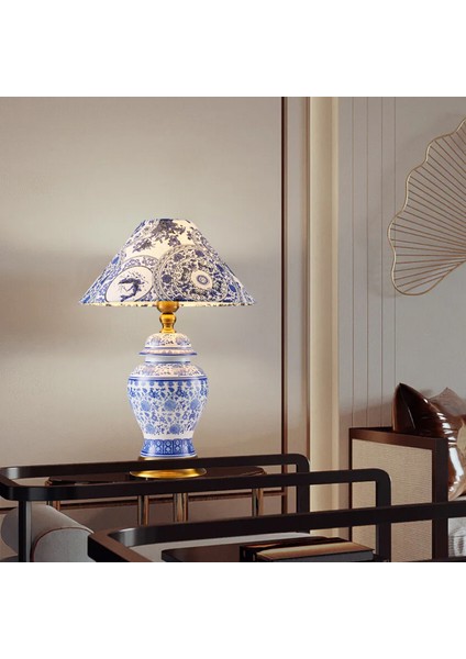 Sanwi Blue Blanc Desenli Seramik Oturma Odası Salon Abajur