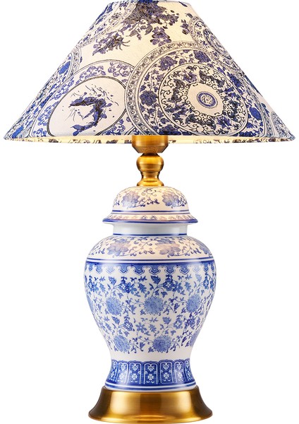 Sanwi Blue Blanc Desenli Seramik Oturma Odası Salon Abajur