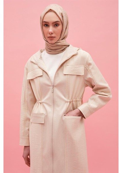 Kapüşonlu Garnili Beli Bağcıklı Kap 25Y7812 Naturel fırsatları