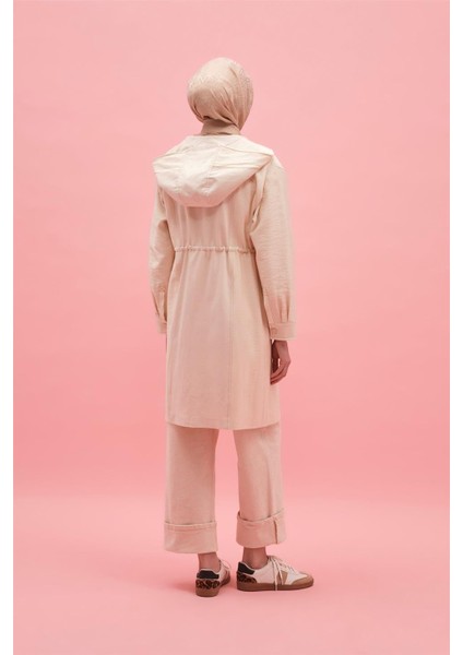 Kapüşonlu Garnili Beli Bağcıklı Kap 25Y7812 Naturel indirimleri