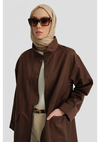 Yanları ve Önü Fermuarlı Kap 25Y7809 Kahverengi