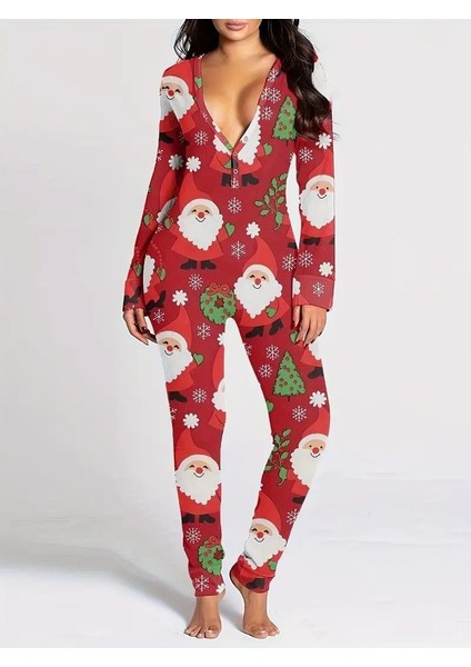 Kadın Tulum Pijama Flap Kalça Kaldırma Fonksiyonel Düğmeli