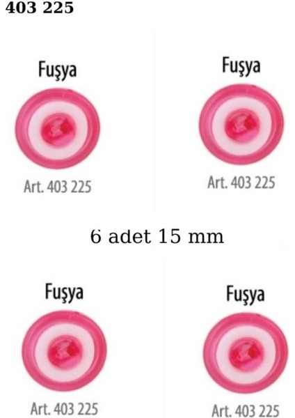 Fuşya Renk 6 Adet Beyaz Şeritli 15 mm Bebek Düğme, Bebek Kazak, Yelek, Gömlek Düğmesi 403 225