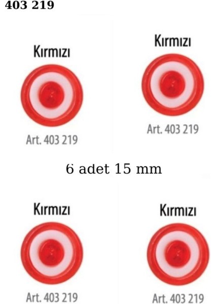 Kırmızı Renk 6 Adet Beyaz Şeritli 15 mm Bebek Düğme, Bebek Kazak, Yelek, Gömlek Düğmesi 403 219