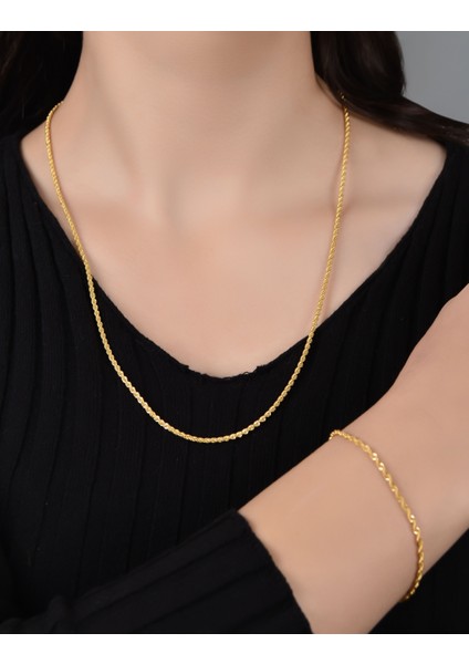Şık Ikili Halat Zincir Altın Seti 22 Ayar 9.25GR ZNC\60CM BLK\19CM 2.2mm