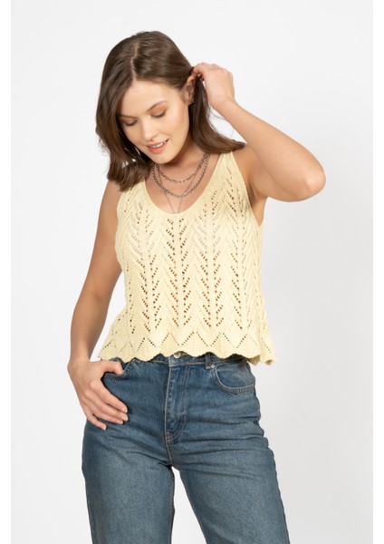 Rtd&vld Kadın Askılı Ajurlu Triko Bluz Sarı fırsatları