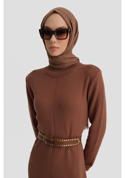 Uzun Kol Triko Elbise 24KD4217 Acı Kahve