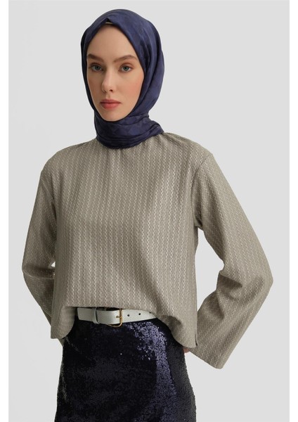 Simli Örme Bluz 25Y3714 Gri