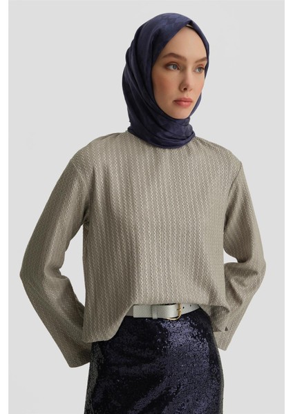 Simli Örme Bluz 25Y3714 Gri
