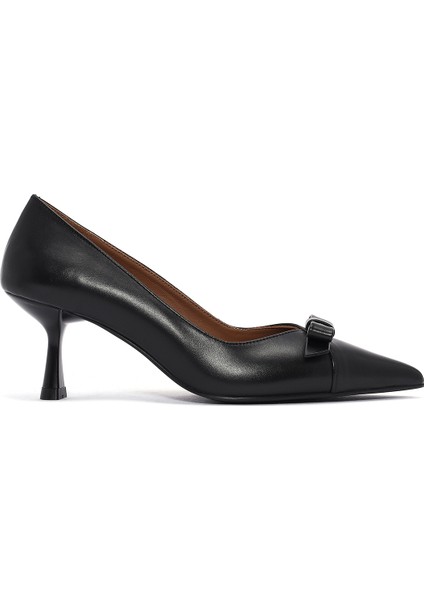 Kadın Siyah Ince Kısa Topuklu Deri Stiletto 25SFD132318