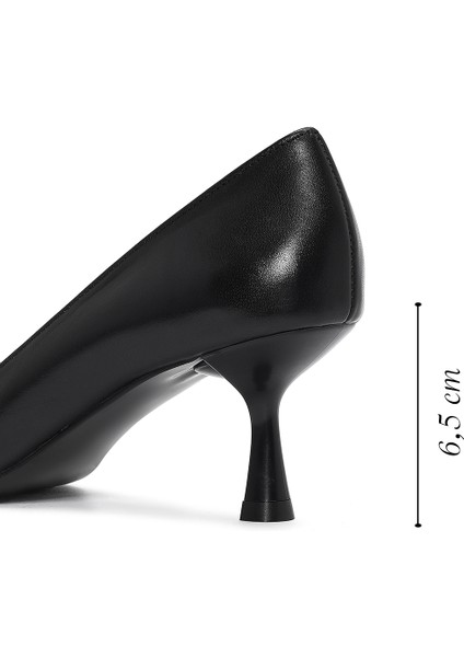 Kadın Siyah Ince Kısa Topuklu Deri Stiletto 25SFD132318