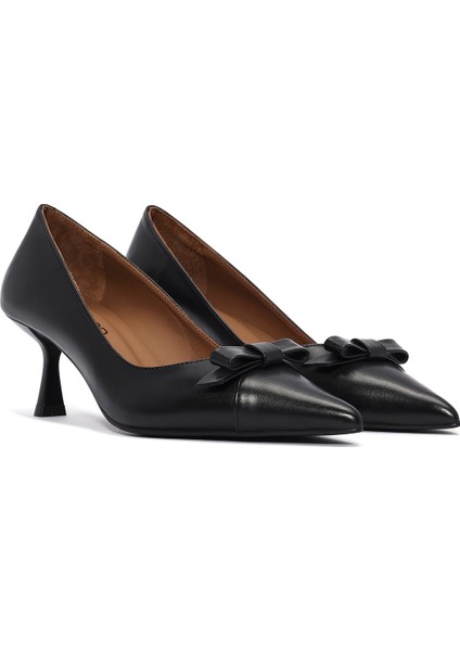 Kadın Siyah Ince Kısa Topuklu Deri Stiletto 25SFD132318