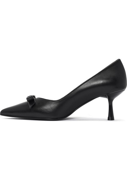 Kadın Siyah Ince Kısa Topuklu Deri Stiletto 25SFD132318