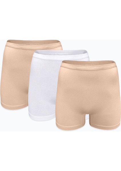 Kadın 3 Lü Beyaz Ten Rengi Iz Yapmayan Modal Yüksek Bel Boxer 3M108
