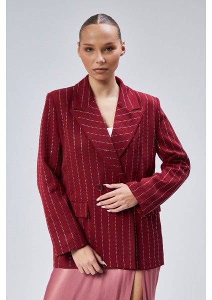 Kadın Taş Işlemeli Regular Vatkalı Blazer Ceket