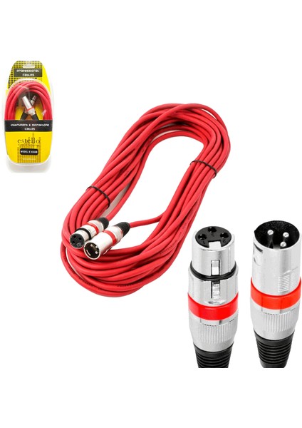 E4004b 6 Metre Xlr Erkek-dişi Mikrofon Kablosu, Kırmızı