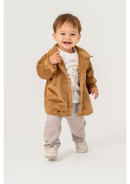 Erkek Bebek Fitilli Kadife Ceketli Üçlü Takım