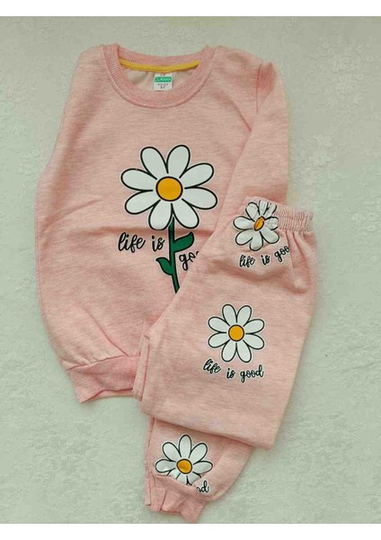 Kız Çocuk Pembe Papatya Desenli Çiçekli Alt Üst Takım Pijama Takımı