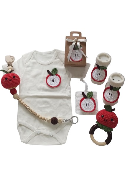 Hoşgeldin Bebek, Unisex, Yenidoğan Bebek, Elma Motifli Amigurumi Hediye Seti fiyatları