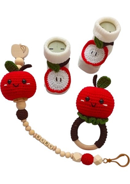 Hoşgeldin Bebek, Unisex, Yenidoğan Bebek, Elma Motifli Amigurumi Hediye Seti modelleri