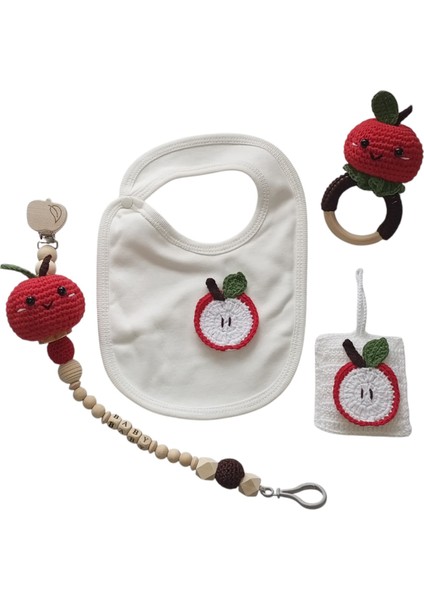Hoşgeldin Bebek, Unisex, Yenidoğan Bebek, Elma Motifli Amigurumi Hediye Seti fırsatları