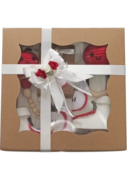 Hoşgeldin Bebek, Unisex, Yenidoğan Bebek, Elma Motifli Amigurumi Hediye Seti indirimleri