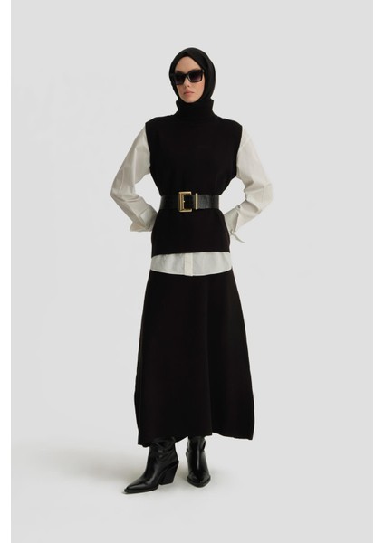 Sıfır Kol Kazak Etekli Takım 24KD4220 Siyah
